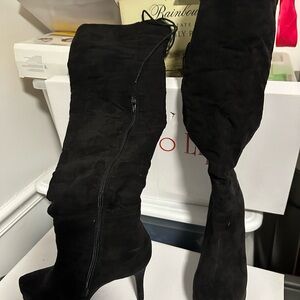 Two Lips Black Over the Knee Boots